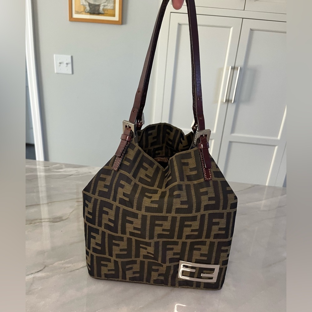 FENDI Zucca auth canvas mini tote shoulder bag, leather handles, silver logos - Picture 13 of 17